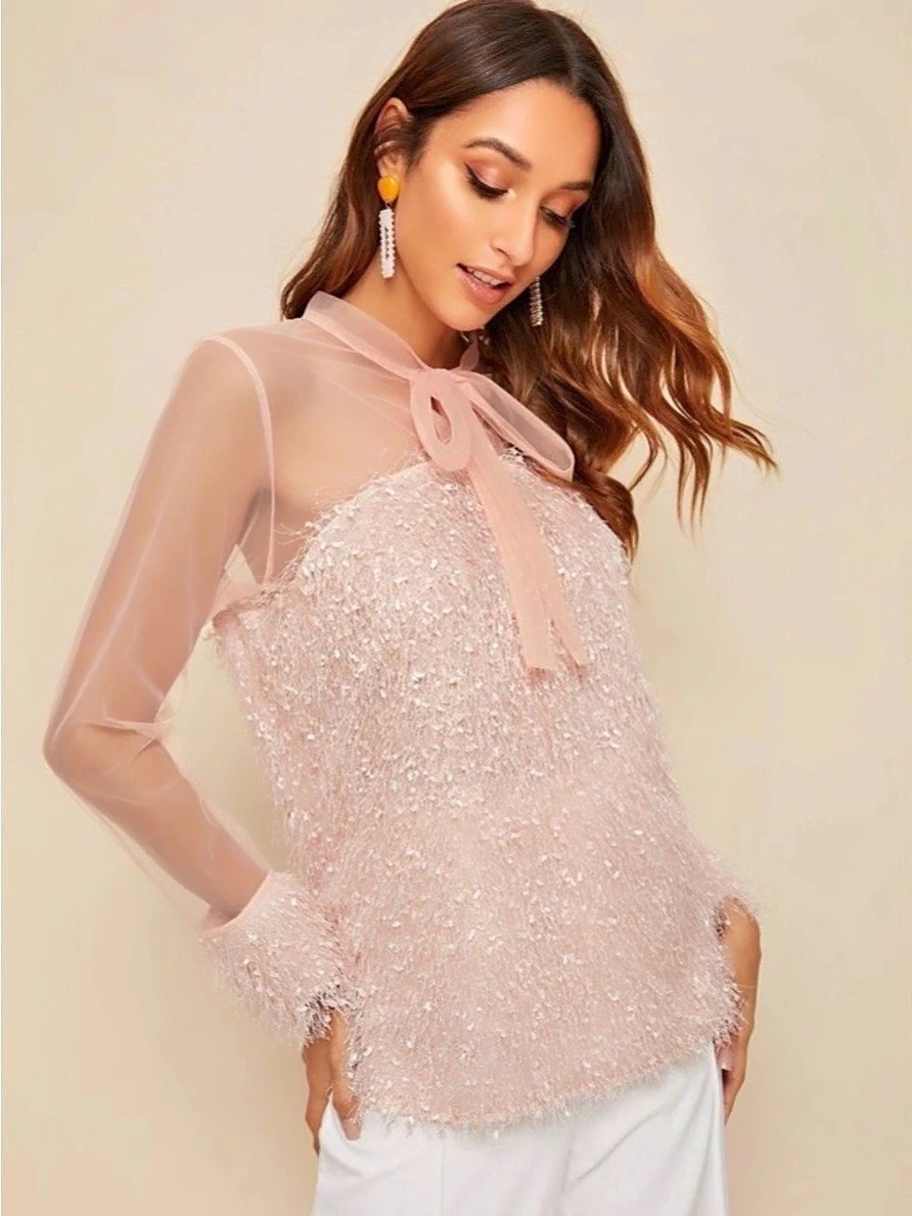 Luzabella Pink Sheer Bow Blouse